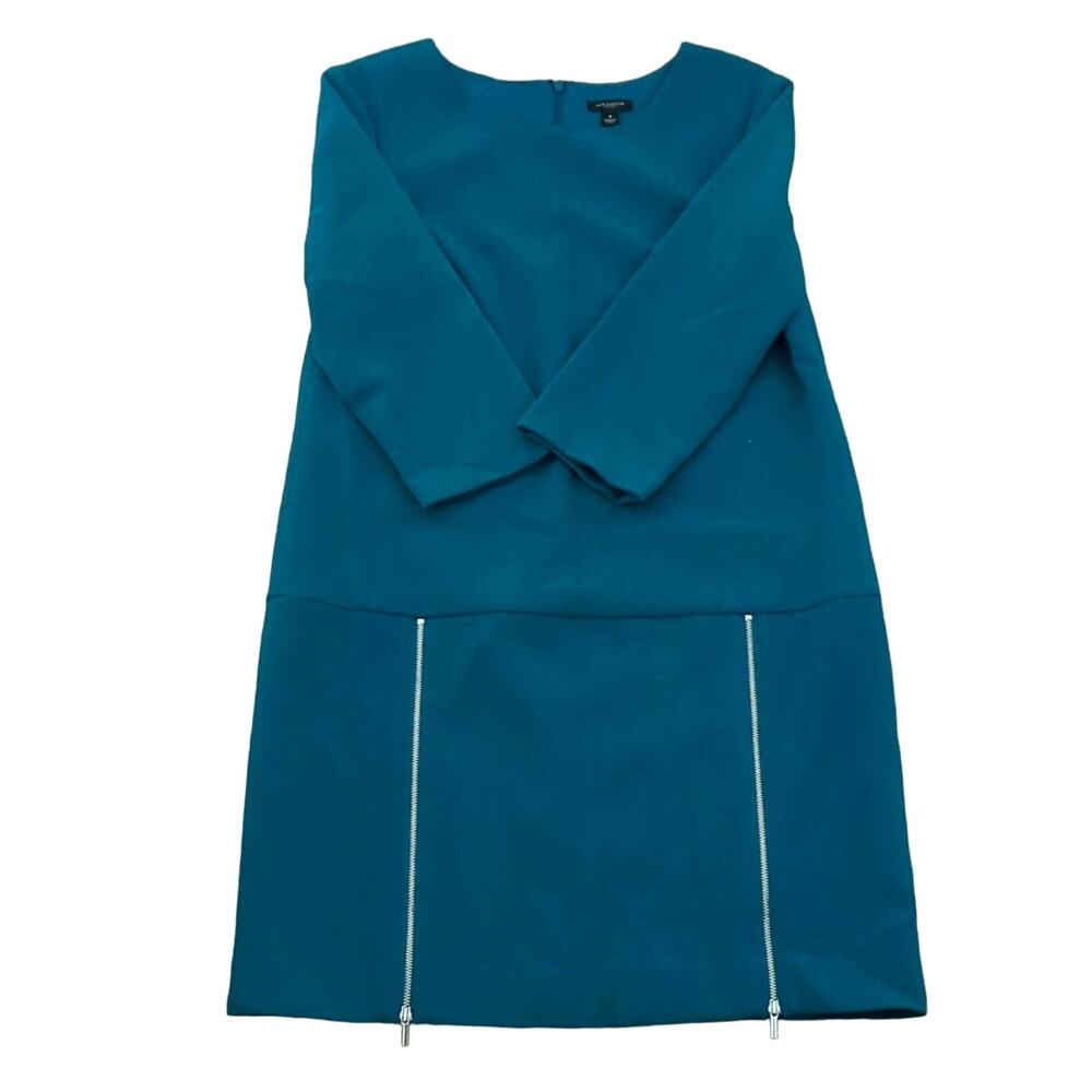 Ann Taylor 3/4 Sleeve Turquoise Zipper Detail Business Casual Knee Length Dress